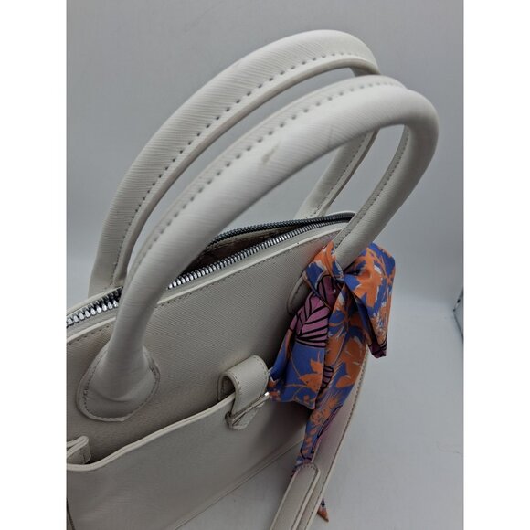 Betsey Johnson White w/ Butterfly Scarf Handbag Purse Handles & Strap Zipper - Picture 10 of 15